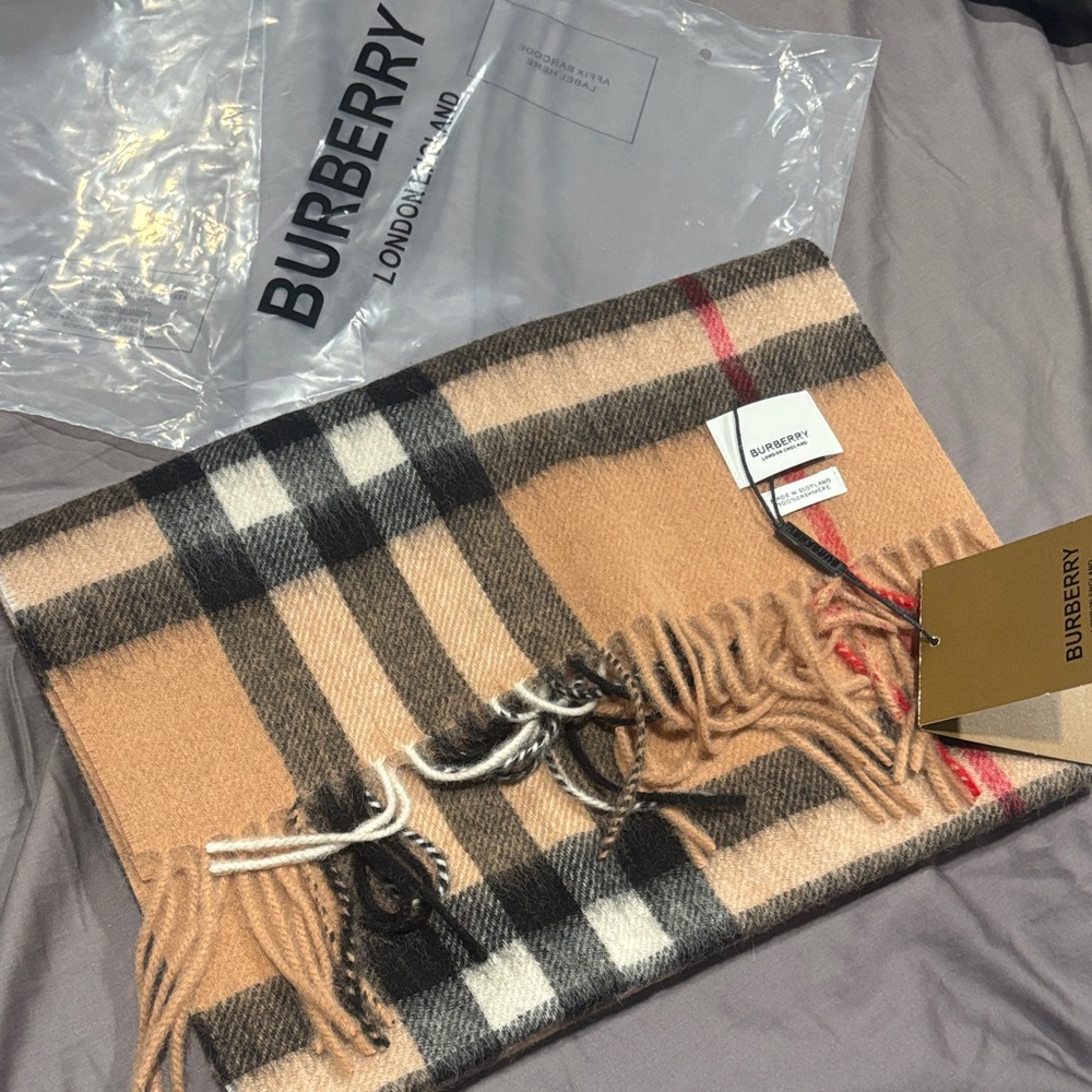 Burberry Beige and Black Plaid Scarf